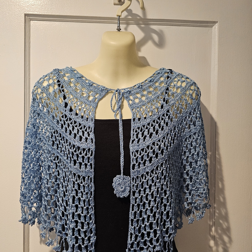 Elegant Blue Crochet Shawl
